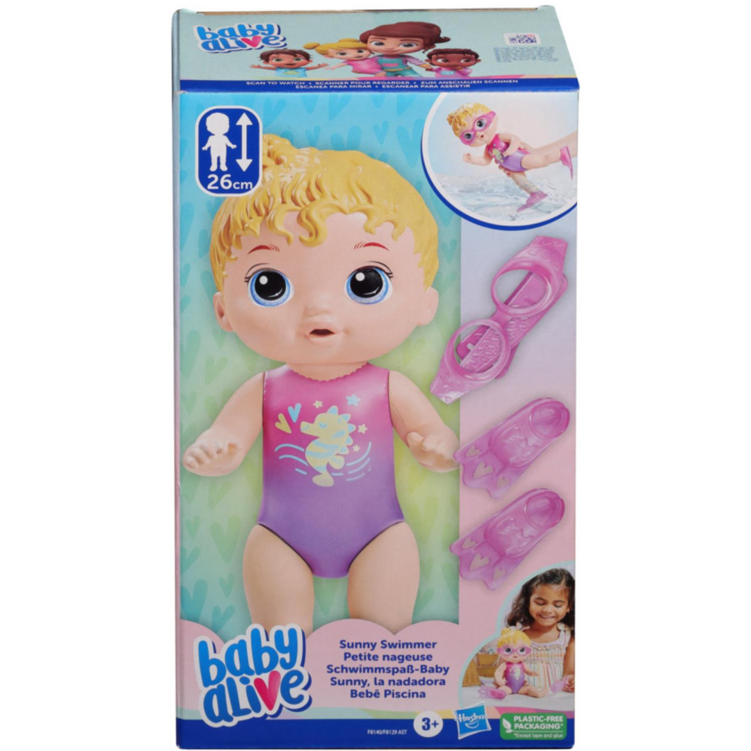 Baby Alive Sunny Swimmer Doll, 10-Inch Water Baby Dolls for 3 Year Old Girls and Boys and Up, Doll, Blonde Hair