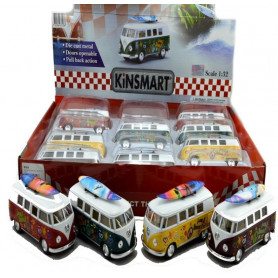 Die Cast VW Classic Bus With Surfboard 13cm- Assorted