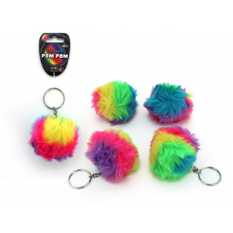 Rainbow Pom Pom Ball Keychain - 8cm- Assorted