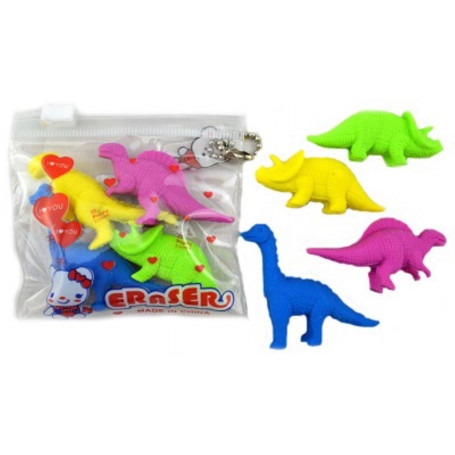 4pc Mini Dinosaur Erasers In Bag