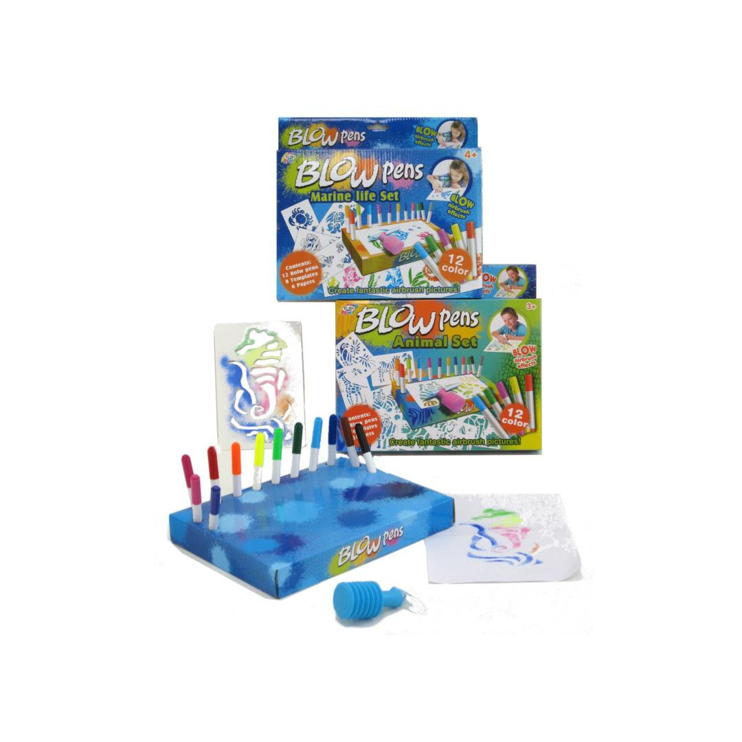 Blow Pens Airbrush Art Set 12 Colour Pens, Stencils