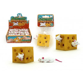 Stretchy Cheese Block With 2 Mice In Net Bag