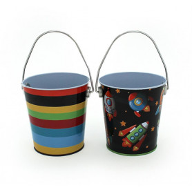 Metal Bucket Rocket & Stripes- Assorted