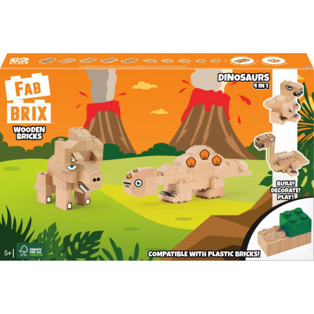 FabBrix Wooden Bricks Dinosaurs 4 in 1