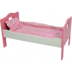 Sally Fay Wooden Dolls Bed - Pink & White Colour