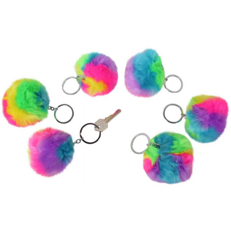 8cm Rainbow Fluffy Ball Key Ring Sequin Key Ring Assorted