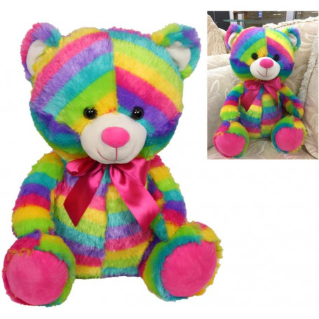 40cm Rainbow Coloured Plush Bear