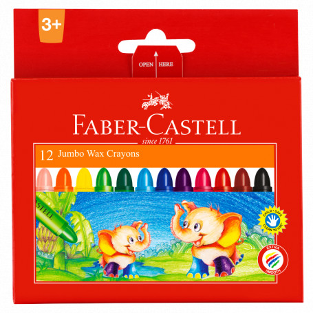 Faber-Castell Jumbo Wax Crayon Asstd (Cardboard Box 12)