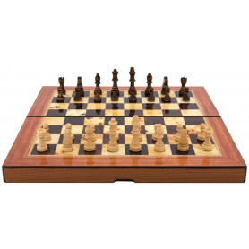 Dal Rossi Walnut Shiny Finish Folding Chess Set, 16 inch