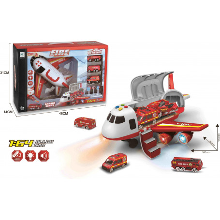ALLOY FIRE AIRCRAFT WITH 3 ALLOY CARS W/LIGHT