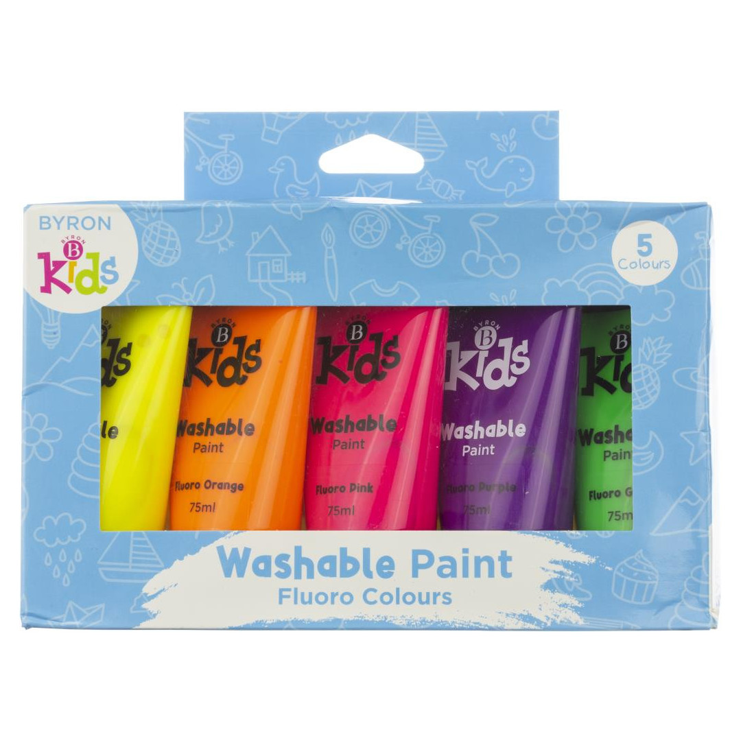 Jasart Byron Kids Wash Paint 75ml Set 5 Fluoro Mr Toys Toyworld