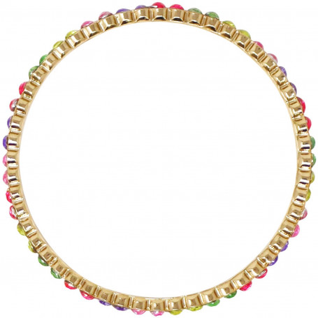 Pink Poppy Rainbow Sparkling Gemstone Gold Metal Bangle