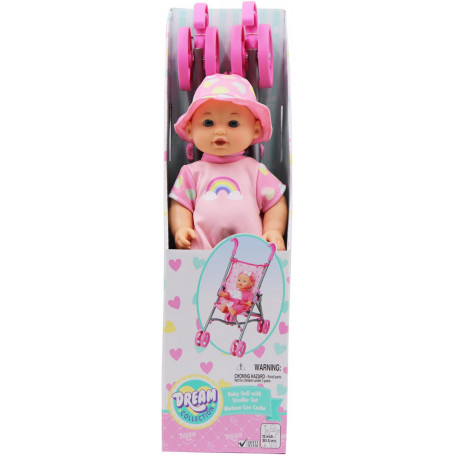 Gigo 12" Baby Doll With Stroller Set