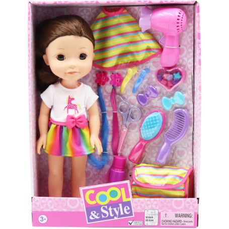 Gigo 14" Cool & Style Doll With Hair Dryer & Accessories