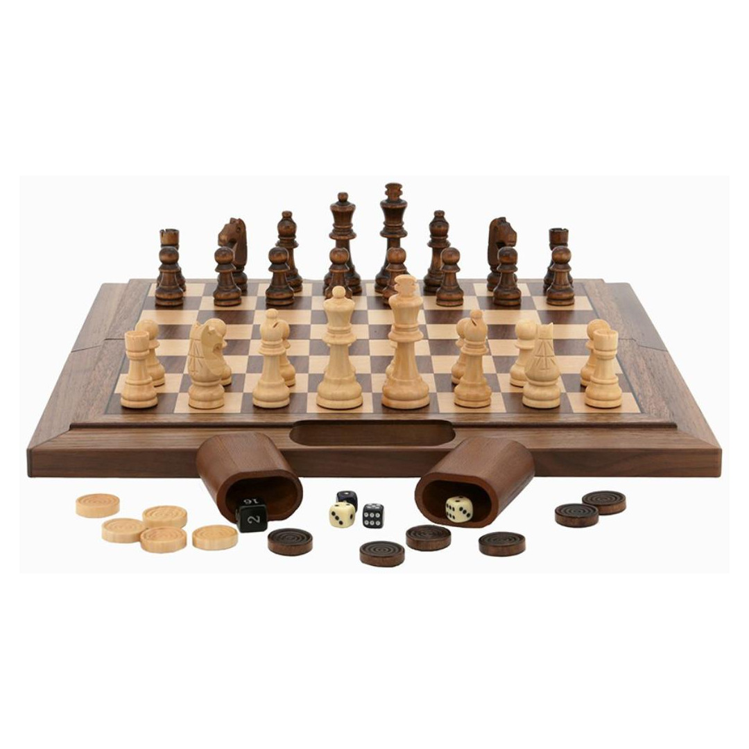Chess Checkers and Backgammon Deluxe - Walnut 16'''.