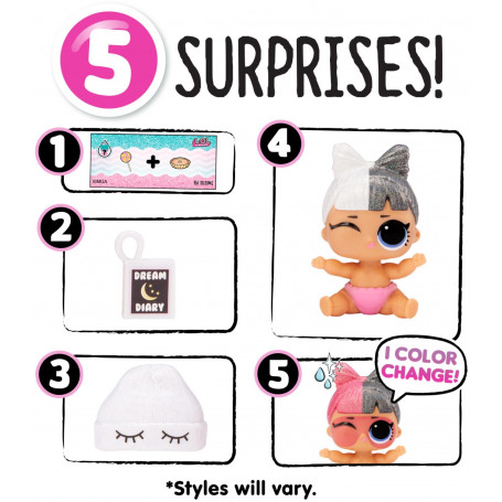 L.O.L. Surprise Glitter Colour Change Lil Sisters Collectible Fashion Doll  with 5 Surprises, Assorted in PDQ