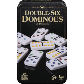 Classic Double 6 Colour Dominoes In Black & Gold Tin