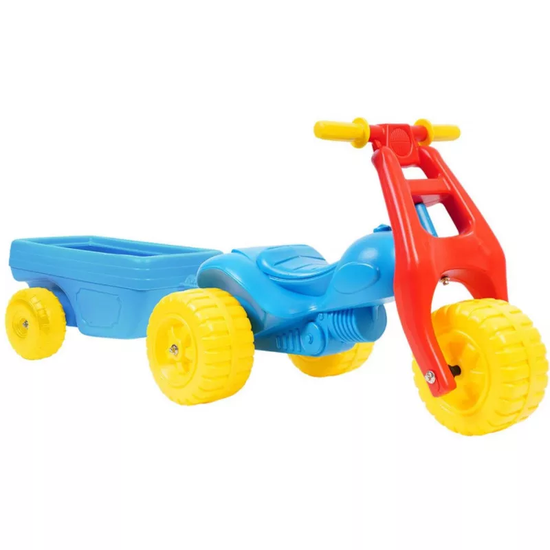 Yellow And Blue Rides ATV Ride On with Trailer Blue, Red and Yellow - Afterpay