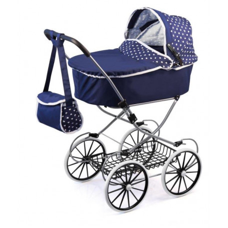 Bayer Classic Deluxe Pram - Dark Blue With White Hearts