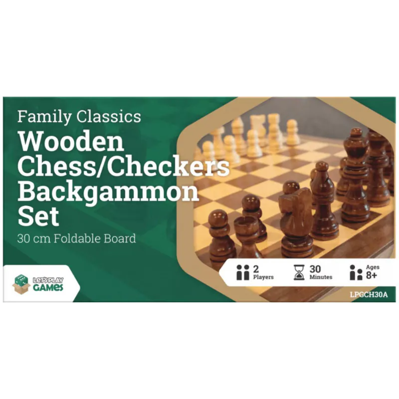 LPG Wooden Folding Chess/Checkers/Backgammon Set 30cm
