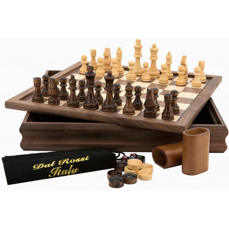 Dal Rossi Chess /Checkers / Backgammon, Walnut, Flip Top Board, 14"