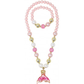 Pink Poppy Mermaid Tail Necklace & Bracelet Set