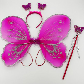 Pink Butterfly Wings With Wand & Headband