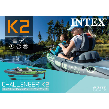 Challenger K2 Kayak (With 86" Aluminum Oars, 68614), With Cargo Net 351cmx76cmx38cm