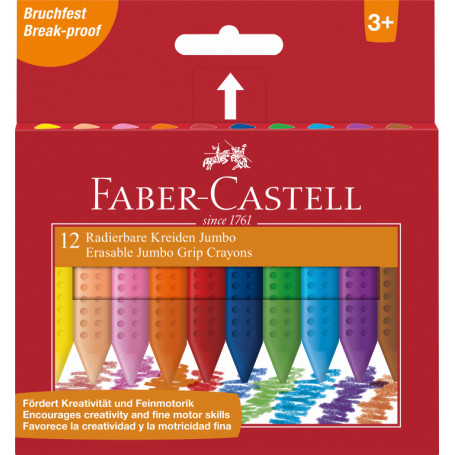Faber-Castell Jumbo Grip Erasable Crayon Asstd (Box 12)