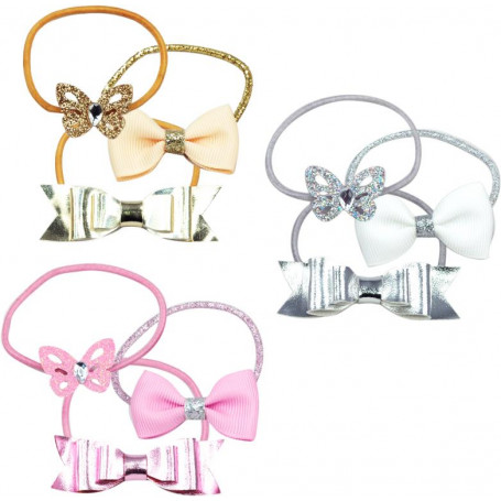 Pink Poppy Butterflies & bows hair elastic set