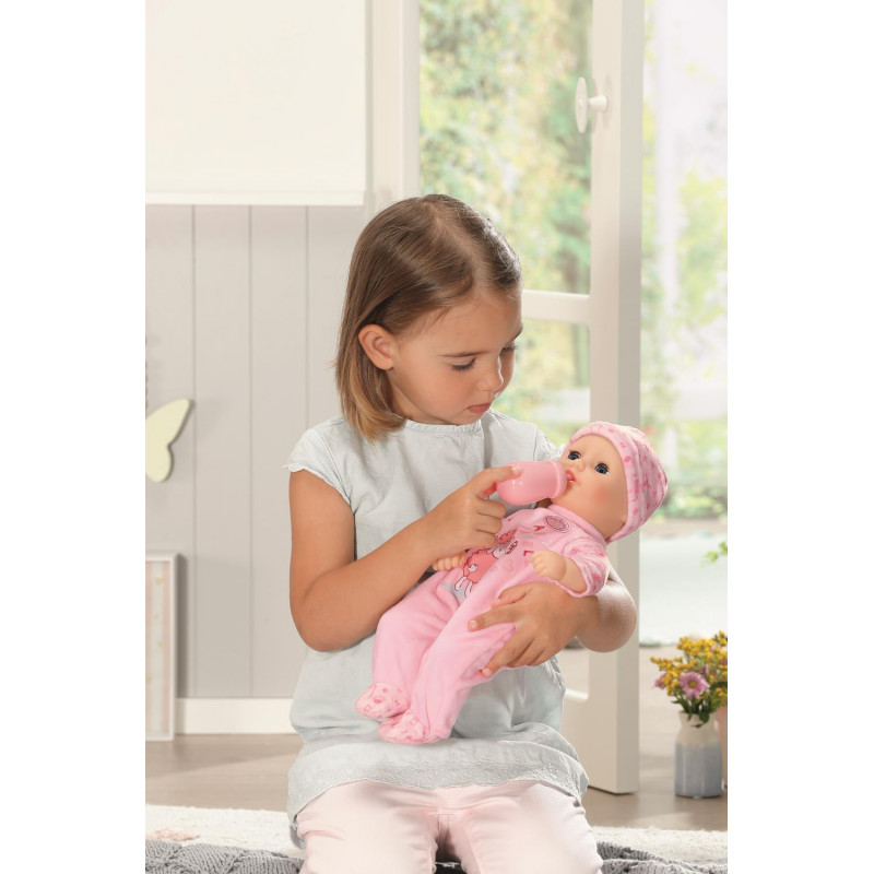 Baby Annabell - Petite Robe Rayée Moutons + Leggings Cœurs & Bonnet - Tenue 36 Cm Avec Cintre - Dès 1 An