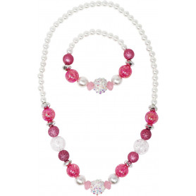 Pink Poppy - Sparkly Pink and Pearl Beaded Necklace and Bracelet Set
