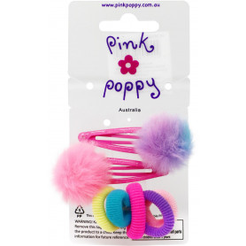 Pink Poppy Pom Pom Hair Clips & Elastics
