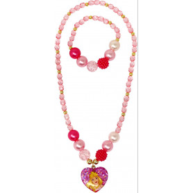Pink Poppy - Disney Princess Aurora Pendant Stretch Beaded Necklace & Bracelet Set