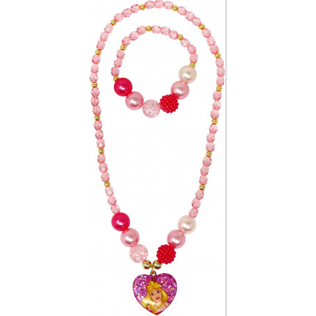 Pink Poppy - Disney Princess Aurora Pendant Stretch Beaded Necklace & Bracelet Set