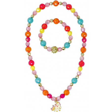 Pink Poppy Unicorn Rainbow Charm Necklace and Bracelet Set