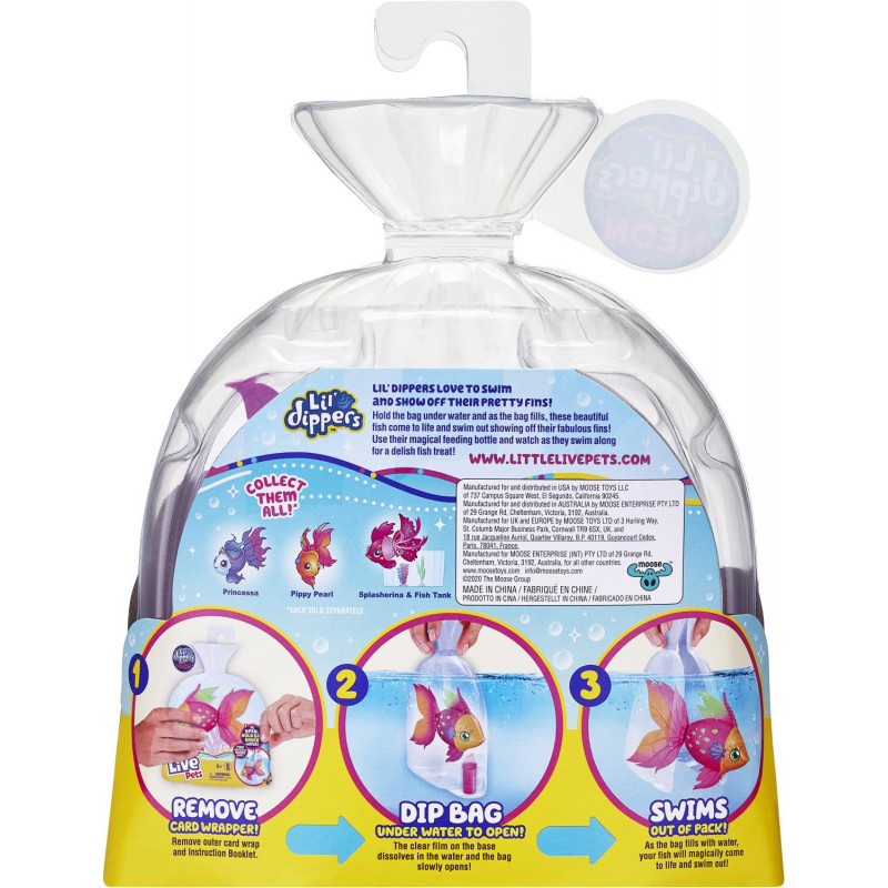 Little Live Pets Lil' Dippers – Pez De Juguete Con Efecto Sorpresa Al Sumergirlo En Agua, Alimentación Interactiva, Colecciona 3 Modelos (Seaqueen, Bellariva, Furtail)