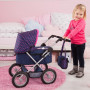 Bayer Trendy Doll Pram Dark Blue w/Pink Hearts & Unicorn