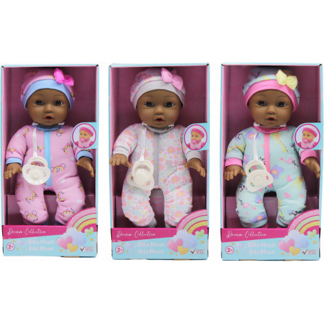 GIGO 12" BABY MAGGIE DARK HAIR DOLLS W/PACIFIERS  ASST