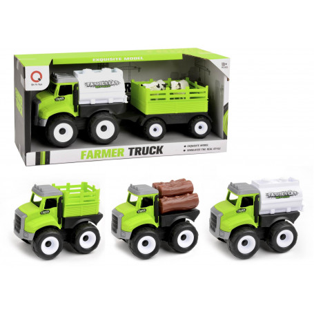 Friction Farm Truck w Trailer -  3 asst