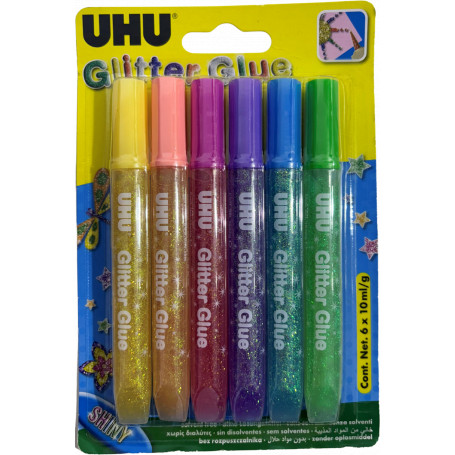 UHU Glitter Glue 6x10ml Original Colours