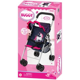 Doll Buggy - Dark Blue with Pink Heats & Unicorn NEW