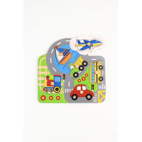 PUZZLE W KNOB CITY TRANSPORT 21X21CM