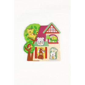 PUZZLE W KNOBS HOUSE & PETS 21X21CM