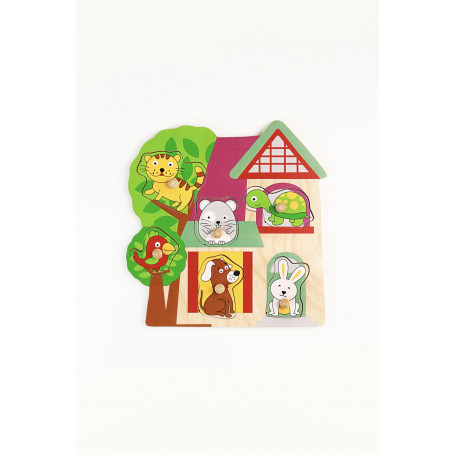 PUZZLE W KNOBS HOUSE & PETS 21X21CM