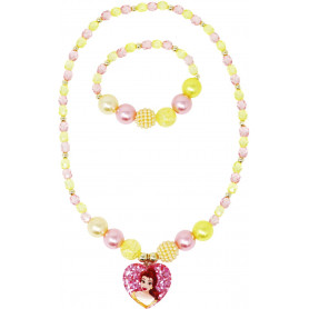 Pink Poppy - Disney Princess Belle Pendant Stretch Beaded Necklace & Bracelet Set