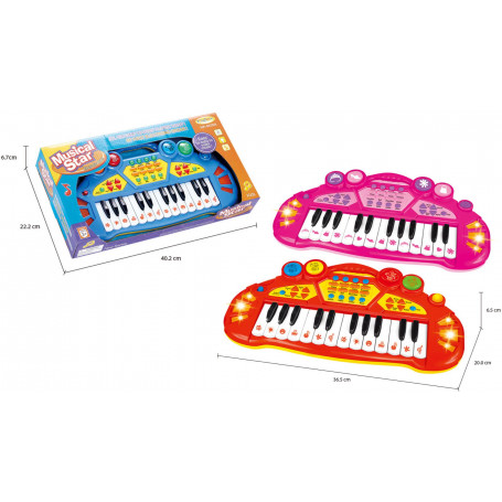 24-KEY PIANO W/MUSIC/LIGHT 3COLORS ASSORTED