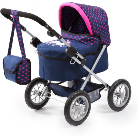 Bayer Trendy Doll Pram Dark Blue w/Pink Hearts & Unicorn