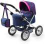 Bayer Trendy Doll Pram Dark Blue w/Pink Hearts & Unicorn