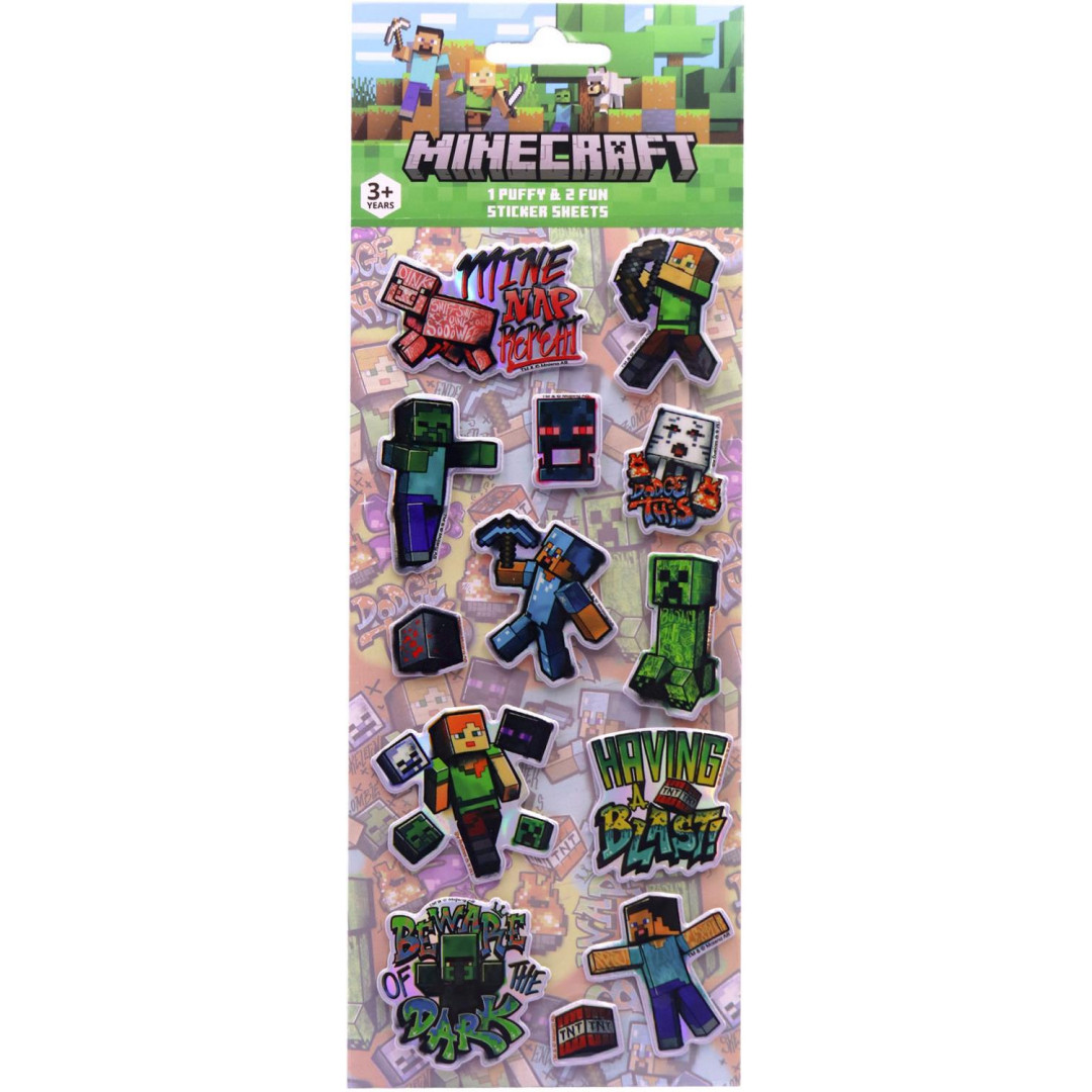 Minecraft Stickers Puffy 3Pk - Afterpay Available!